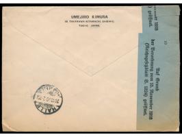 Tazawa (Faserpapier) 2, 4, 6 und 8 Sen auf  Einschreibbrief  mit japanischem Stempel 11.10.9 (1920) und R-Zettel  Bahnhof Shi