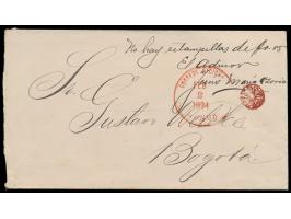 Brief mit rotem Stempel &nbsp;Honda &nbsp;2.2.1894 nach Bogota, wegen Markenmangel handschriftlicher Vermerk &nbsp;&quot;No h