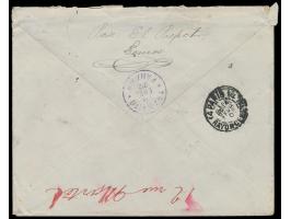 Tumaco,  Lokalmarke 0,10 $ und 0,20 $ ungezähnt auf Brief nach Paris, Stempel Tumaco (?) 18.1.1901, Durchgangsstempel Transit