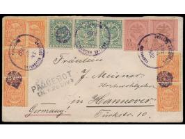 Ausgabe 1892: 6 x 1 C., 3 x 2 C. und 2 x 10 C. auf Brief nach Deutschland, Stempel  Santamarta  25.1.1902,  Paquebot-Stempel 
