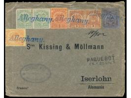 Brief mit 7 Marken verschiedener Wappen-Ausgaben nach Deutschland, entwertet mit Schiffstempel  Alleghany  (4 Abschläge), Z2 