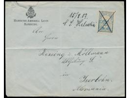 20 C. blau ungezähnt (1903) auf Umschlag der Hamburg-Amerika-Linie nach Deutschland, handschriftliche Schiffsentwertung &nbsp