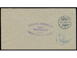 10 Pesos (1902) ungezähnt  diagonal halbiert  auf Brief nach Deutschland, Stempel  Manizales  22.2.1904, Durchgangsstempel Ba
