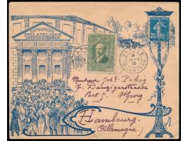 dekorativer  Bildumschlag "Exposition Philatelique Internationale Paris 1913"  mit Spendenmarke 10 C. grün und Frankatur 25 C
